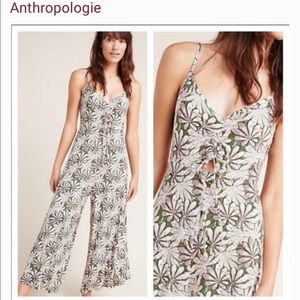 Anthropologie Floral Jumpsuit in Pink and Green